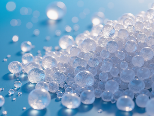 新鲜塑料颗粒,白色纯净颗粒状,高质量原料展示,实验室背景