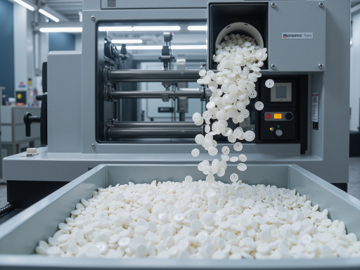 聚氯乙烯塑料颗粒,白色粉末状,工业包装,化工厂车间背景